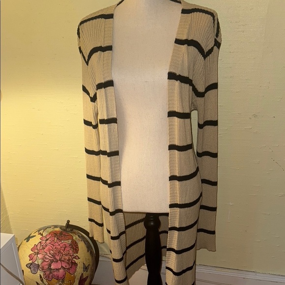 Cream Striped Open Cardigan - Picture 7 of 8